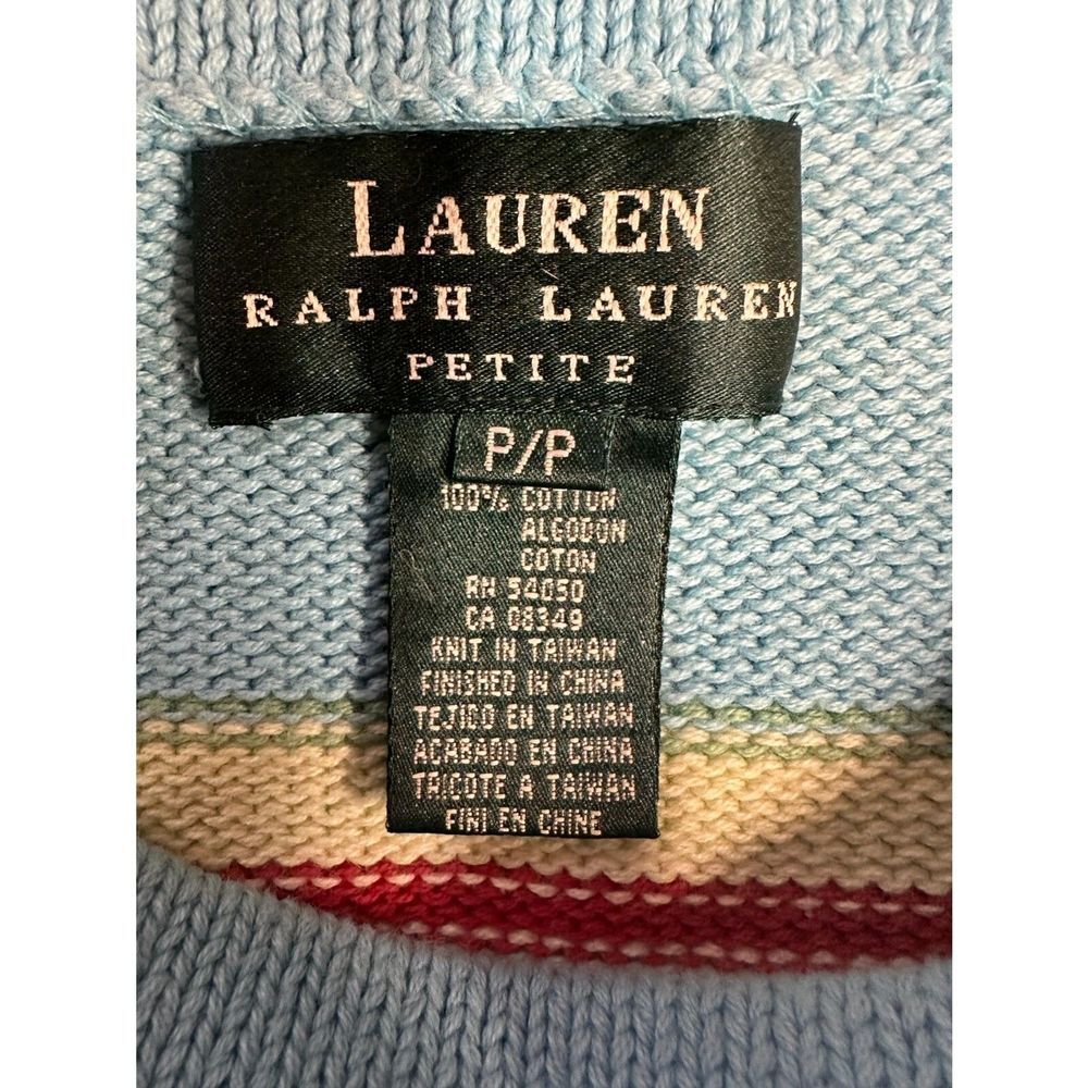 Lauren Ralph Lauren Womens Petite Small Sweater Blue Orange Cream Serape Striped - Picture 9 of 11